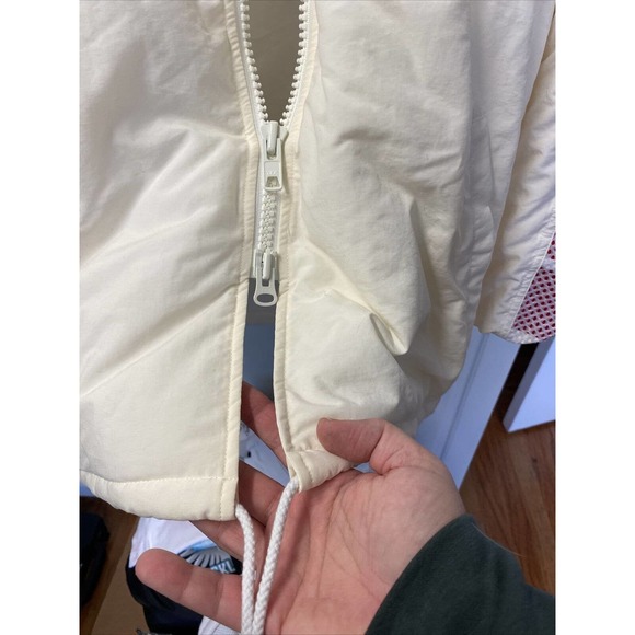 Flight Club Jacket Cream Red Foldaway Hood Spell Out On Sleeves Size Mens S EUC - Picture 8 of 12